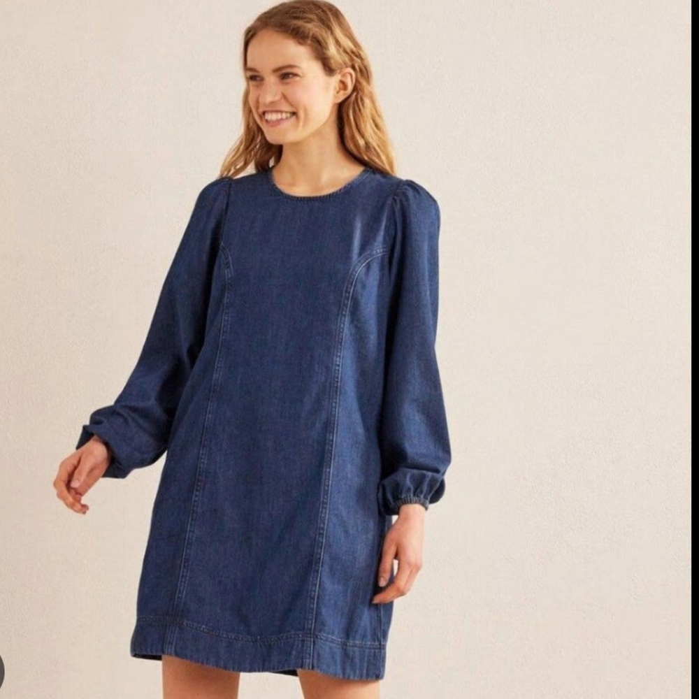 BODEN Long Sleeve Denim Blouson Shift Dress